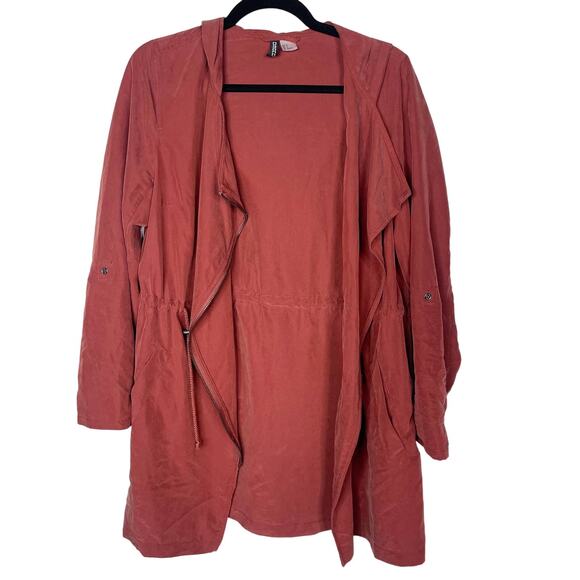 H&M Divided Womens 6 Brick Orange Lightweight Utility Jacket Drape 3/4 Sleeve - Picture 1 of 10
